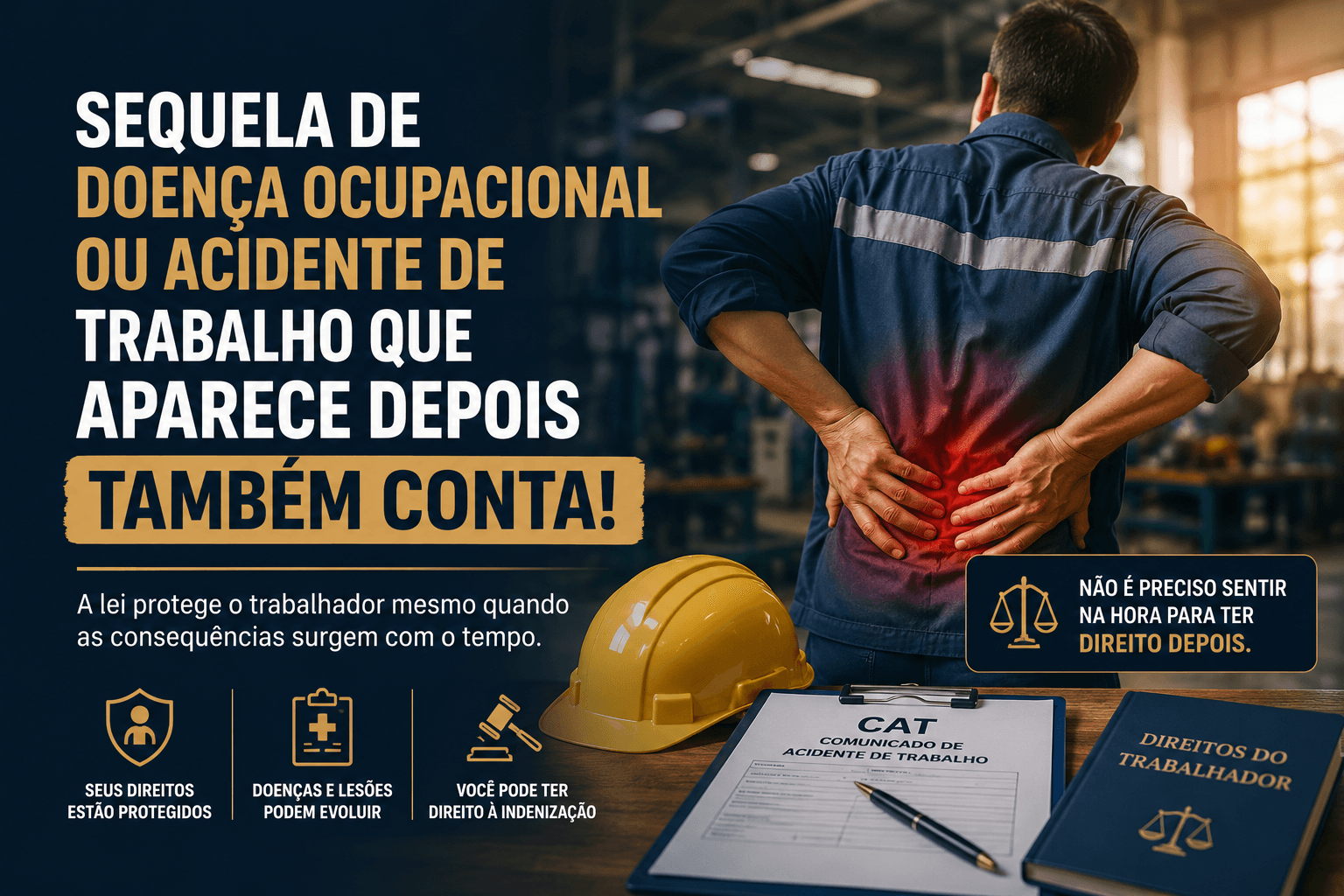 Sequela de doença ocupacional ou acidente de trabalho que aparece depois também conta!